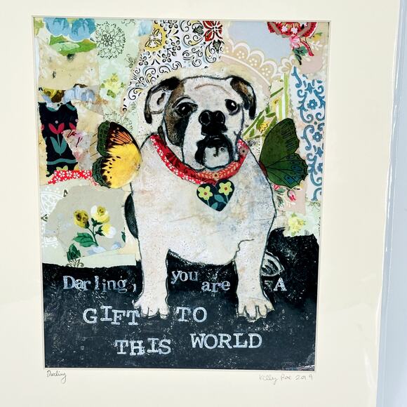 KELLY RAE ROBERTS Original Matted Print - Darling Bulldog 2019 14" x 11" New - Picture 1 of 5